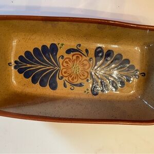 Vintage El Palomar Mexico Hand-Painted Stoneware Rectangular Baking Dish